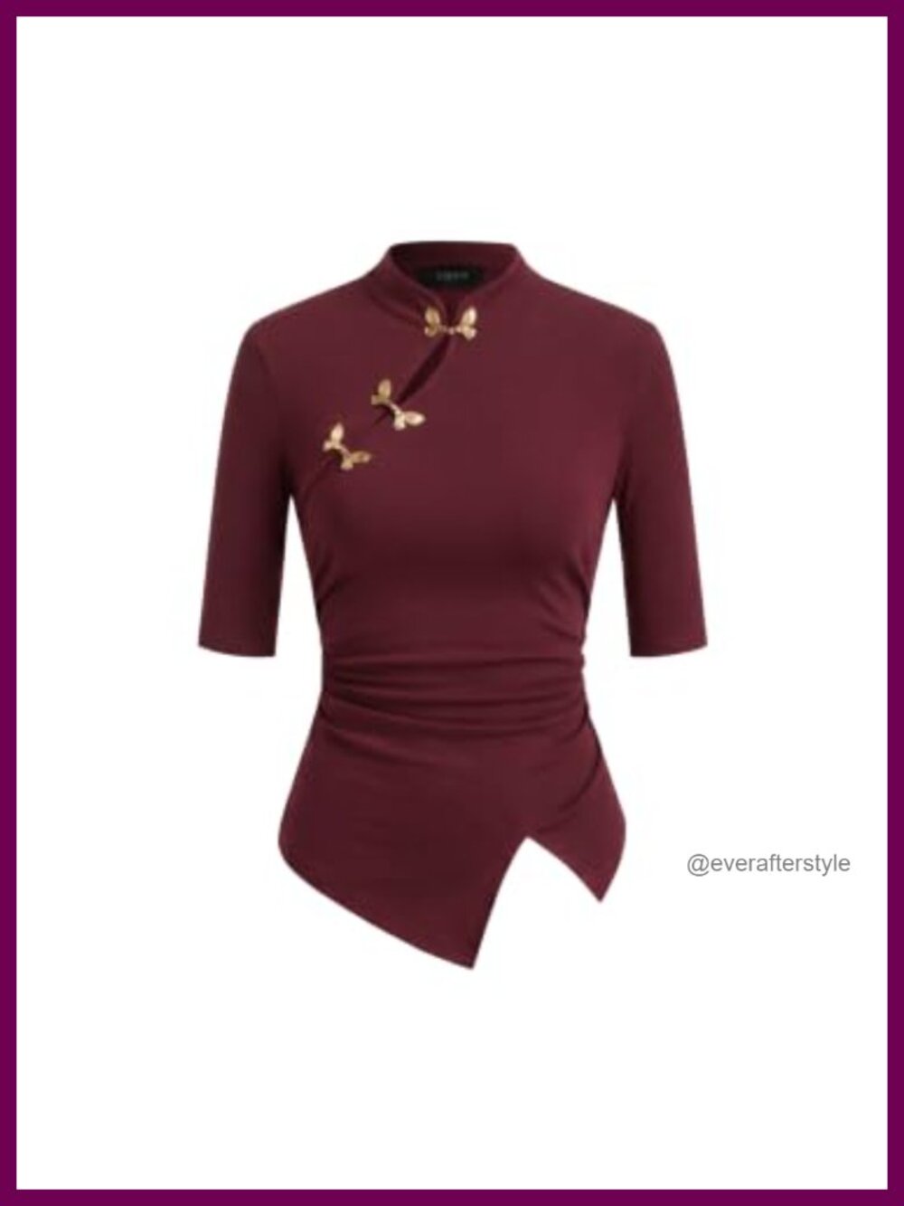 Elegant Butterfly Slim Fit Top Asymmetrical Hem Short Sleeve